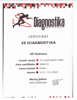 Certifikát 3S Diagnostika Jiřího Kočvary